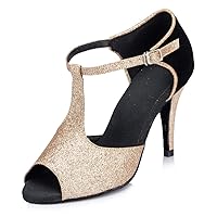 TDA CM1010 Womens Stiletto High Heel T-Strap Suede Salsa Tango Ballroom Latin Party Dance Sandals
