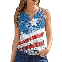 4th of July Tank Tops Women American Flag Shirt 2024 Summer Patriotic Henley Sleeveless Shirts Button Vneck Tanks