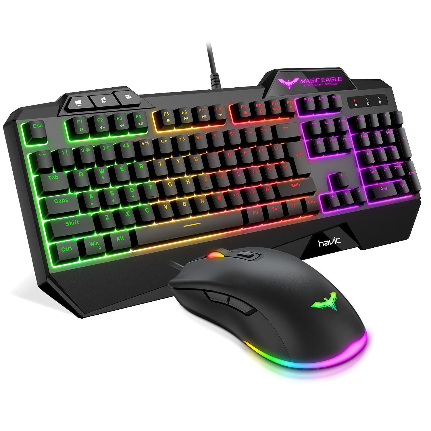 havit Gaming Keyboard Mouse Headset & Mouse Pad Kit, Rainbow LED Backlit Wired, Over Ear Headphone with Mic for PC Computer, Laptop and More