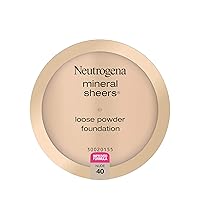 Mineral Sheers Lightweight Loose Powder Makeup Foundation with Vitamins A, C, & E, Sheer to Medium Buildable Coverage, Skin Tone Enhancer, Face Redness Reducer, Nude 40, .19 oz