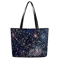 Womens Handbag Planet And Star Galaxy Leather Tote Bag Top Handle Satchel Bags For Lady