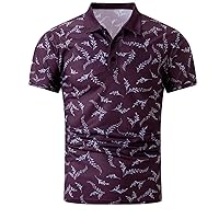 Men's Slim Fit T-Shirts Short Sleeve Floral Print Tees Casual 1/4 Zipper Lapel Tops Mens Classic Fit Lapel Top