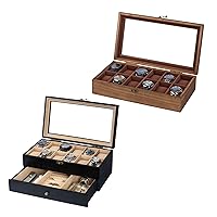 Watch Box Case Organizer Display Storage with Jewelry Drawer for Men Women Gift, Burlywood Black C46YDT7Z 9B9LPBV9