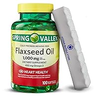 Spring Valley, Flaxseed Oil 1000mg Softgels, 100 Count Dietary Supplement + 7 Day Pill Organizer Included (Pack of 1)