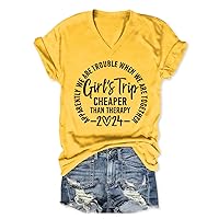 Girl's Trip Cheaper Than Therapy T-Shirt Women's Casual Short Sleeve V Neck Tees Funny Graphic Tops Vacation Shirt