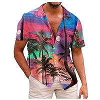 Men's Short Sleeve Button Down Vintage Bowling Shirts Hawaiian Casual Printed Beach Shirt Summer Regular Fit Top