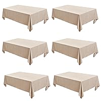Fitable Faux Linen Beige Tablecloths for Rectangle Tables - 90 x 156 Inch - 6 Pack Fabric Textured Washable Table Clothes Floor Lenghth Table Covers for Wedding, Party, Banquet, Birthday