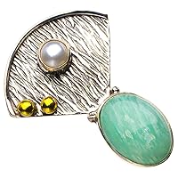 StarGems® Natural Two Otnes Amazonite And River Pearl Handmade 925 Sterling Silver Pendant 1.25