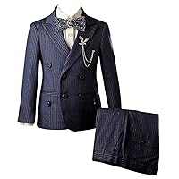 Boys' Stripe Two-Piece Suit Set,Peak Lapel Double Breasted,Formal Daily Prom Pageboy,Jacket Pants Tuxedos
