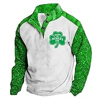 Mens St Patrick's Day Print Sweatshirts Lapel Hoodless Button Up Pullover Hoodies for men Stand Collar Shirt