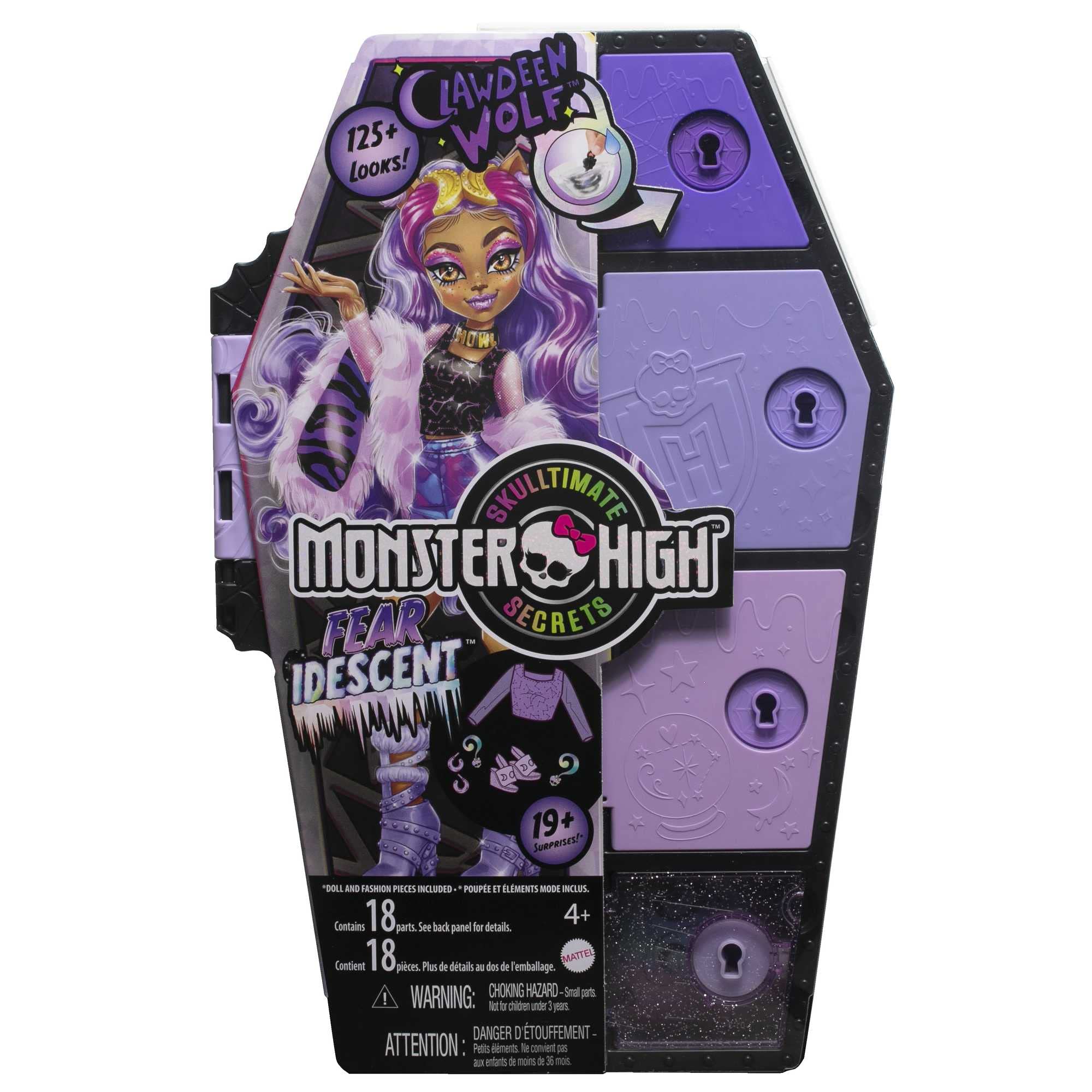 Monster High Skulltimate Secrets Fearidescent Series Doll & Accessories, Clawdeen Wolf, Dress-Up Locker, Color Reveal Keys & 19+ Surprises