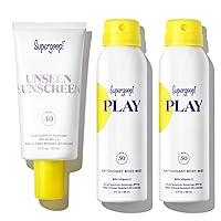 Supergoop! Unseen Sunscreen (1.7 oz) + Two (2) PLAY Antioxidant Body Mist SPF 50 (6 oz) - 3 Items Total - Broad Spectrum Body & Face Sunscreen for Sensitive Skin - Clean Ingredients