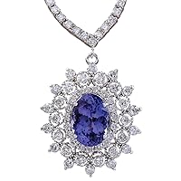 8.69 Carat Natural Blue Tanzanite and Diamond (F-G Color, VS1-VS2 Clarity) 14K White Gold Luxury Necklace for Women Exclusively Handcrafted in USA