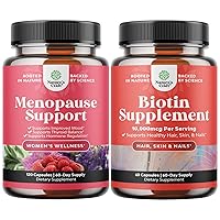 Natures Craft Bundle of Complete Herbal Menopause Supplement for Women for Night Sweats Mood 120ct 10000 mcg Pure Biotin Pills for Women Men - Stop Hair Loss Thinning Natural Supplement for Shiny