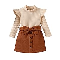 Toddler Kids Baby Girls Casual Clothes Set Solid Color Turtleneck Knitwear Sweater Tops + Pleated Mini Skirt 2Pcs Outfits Set