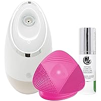 Microderm GLO Skincare Facial SPA Premium Bundle - Includes Iconic Nano Mist Facial Steamer SPA +, Peptide Complex Serum & Silicone Sonic Facial Cleansing Brush. Deep Clean and Nourish Your Skin