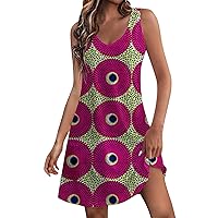 Vacation Dresses for Women Sundress Sleeveless Floral Print Swing V Neck Womens Boho Dress 2024 with Pockets