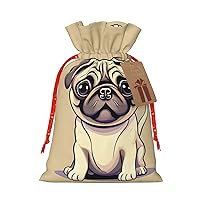 Funny Cartoon Pug Puppy Dogs Christmas Drawstring Gift Bags, Candy Bags, Large, Medium, And Small Holiday Gift Bags