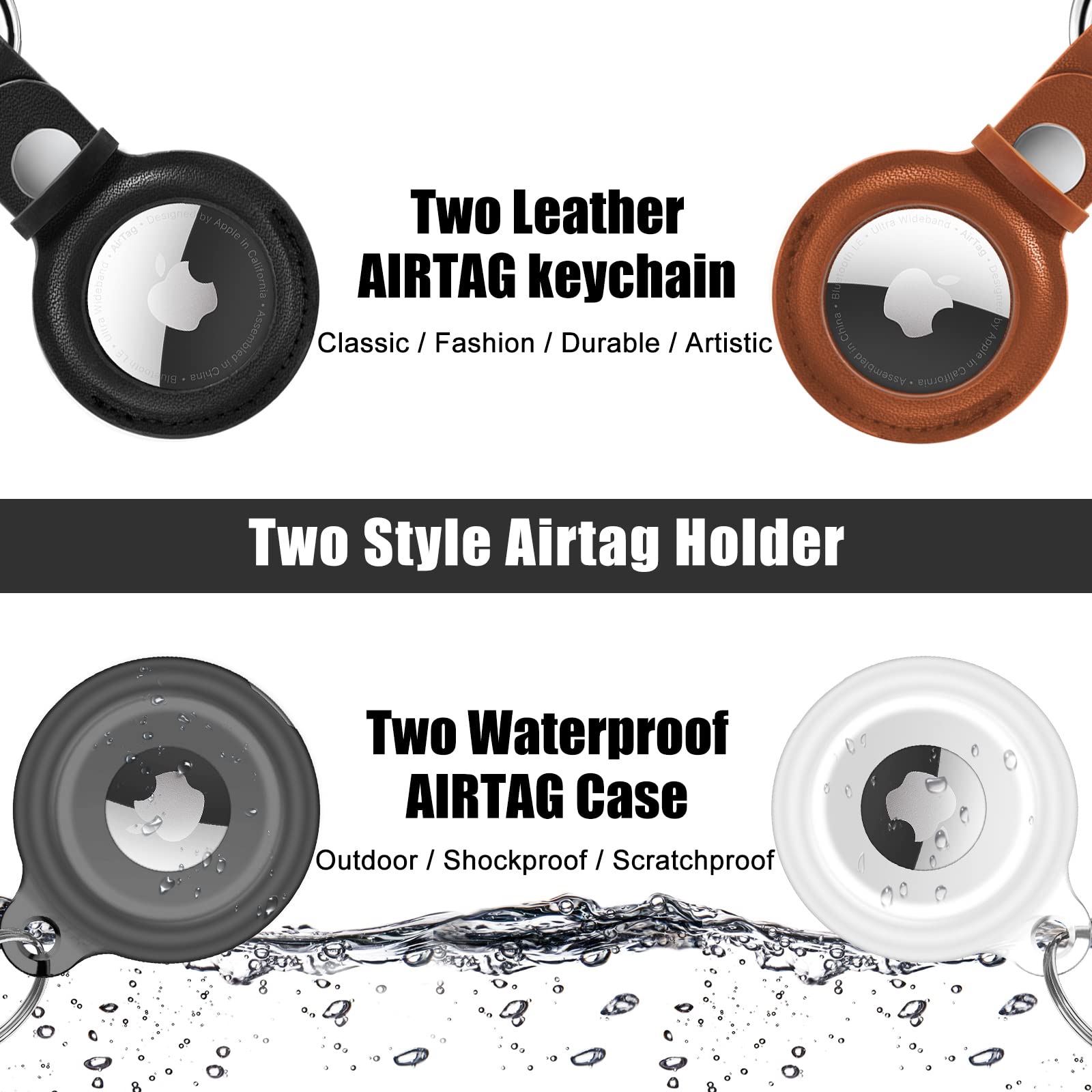 SUPFINE for Airtag Holder Waterproof & Airtag Keychain Leather 4 Pack, Air tag Case Protective Tracker with Loop Key Ring for Apple Airtags, Airtag Cover for Wallet Luggage Cat Dog Pets (Multi-Color)