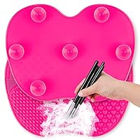 Silicon Makeup Brush Cleaning Mat Makeup Brush Cleaner Pad Cosmetic Brush Cleaning Mat Portable Washing Tool Scrubber with Suction Cup (hot pink)