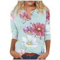 Womens V Neck Tunic Tops Fall Casual 3/4 Length Sleeve Shirts for Women Trendy Graphic Sweatshirts for Women 2023