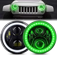7 Inch Round LED Halo Headlights 60W Round Headlamp with Daytime Running Light DRL Turn Signal High Low Beam for Wrangler JK TJ LJ CJ with H4 H13 Adapter, 2PCS Green