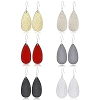 Tornito 6-8 Pairs Teardrop Genuine Leather Earrings Bar Leather Earrings for Women Leaf Dangle Drop Earring