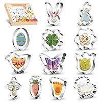 12PCS Spring Easter Cookie Cutters, Stainless Steel Metal Biscuit Cutter Molds, Easter Egg Bunny Face Rabbit Carrot Butterfly & Daisy Flower Shaped Sandwich Fondant Molds for Party Supplies Decor