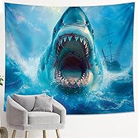 Nautical Shark Tapestry Modern Ocean Fish Oil Paint Painting Blue Polyester Large Wall Art Dorm Room Decorations Tapestry Wall Hanging Bar Decor Living Room Office Ceiling Tapestry 60x40Inch