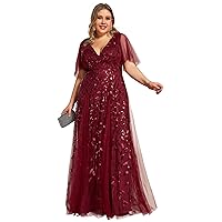 Ever-Pretty Womens Plus Size Sequin Emboridery Formal Evening Dresses with Sleeves 00736-DA