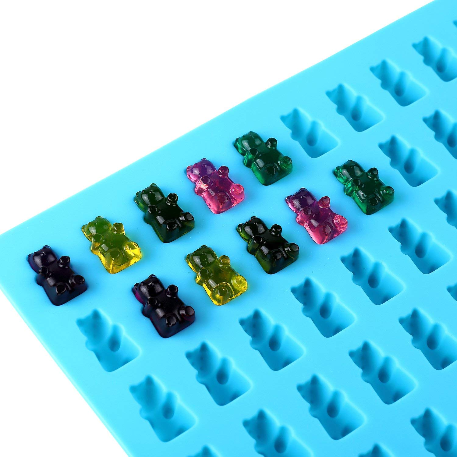 Lizber Gummy Bear Molds 3 Pack , Silicone Candy Molds 50 Cavities with Bonus Dropper (Blue , Green , Red)
