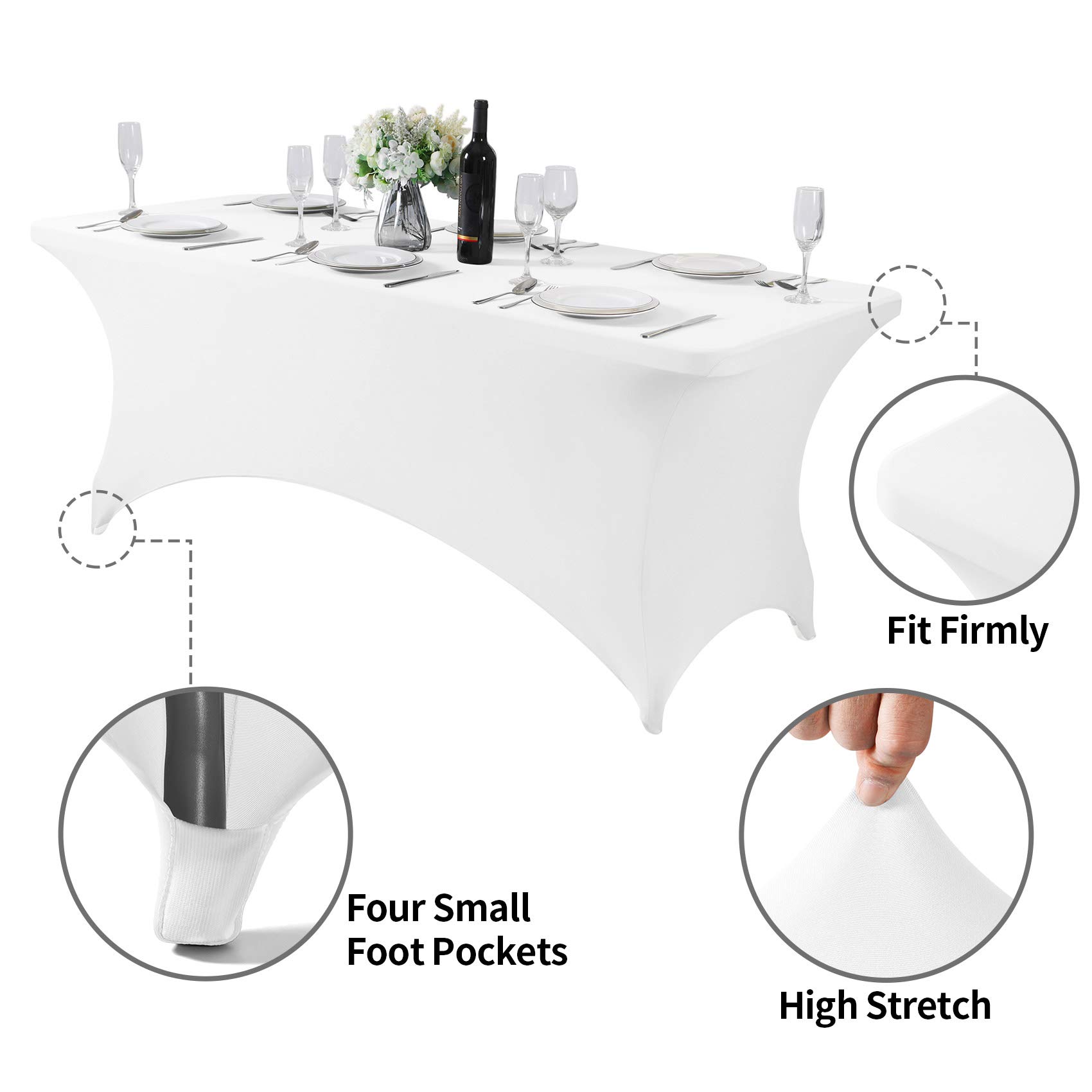 Hezuzo 2Pack Spandex Table Cover for 6Ft Table Universal Fitted Stretch Tablecloth for Party, Banquet, Wedding and Events-White