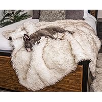 PupProtector Waterproof Throw Blanket for Dogs and Cats, Pet Blanket Cover For Couches, Sofas, Beds, Car Seats, Furniture, Calming Soft Faux Fur, White with Brown Accents, Original (60