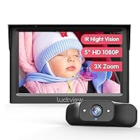 BM1 Baby Car Camera, 5'' 1080P Mirror Monitor with IR Night Vision, 3X Zoom in Closer, Full Crystal Clear View for Back Seat Rear Facing, 5 Mins Easy Installation