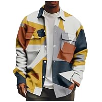 Men's Corduroy Shirts Casual Stripe Long Sleeve Button Down Shacket Jackets with 2 Flap Pocket Fall Jacket