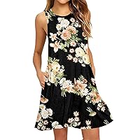 Casual Beach Dresses for Women Summer Dresses for Women 2024 Floral Print Vintage Fashion Casual Loose Fit with Sleeveless Scoop Neck Dress White Large