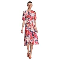 Maggy London Women's Below Knee Hi-lo Empire Dress with Puff Elbow Sleeves