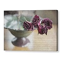 Maroon Rose Still Life Photography on CANVAS French Country Home Decor Floral Art Print Botanical Wall Art Verdigris Antique Flower Photo of Dried Roses Ready to Hang