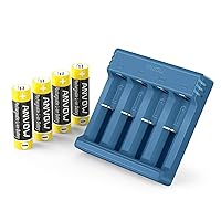 Rechargeable AA Lithium Batteries with Charger, ANVOW 4 Pack Constant 1.5V Double A Battery with 4 Bay Lithium Ion Battery Charger