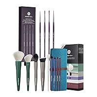 EIGSHOW 9pcs 5 Color Essential Kabuki Makeup Brush Set & 4pcs Tight Liner Brush Set, Definer Brush, Ultra-Fine Liner Brush Kit for Detailed Precision Eyeliner, Eyebrow
