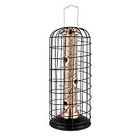 iBorn Squirrel Proof Bird Feeder Pigeon Proof Cage Bird Feeder for Outside with Squirrel, Pestoff Hanging Wild Bird Seed Feeder for Mix Seed Blends, Heavy Duty All Metal Copper 14 Inch