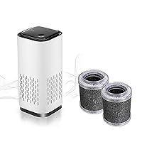 A1 2021 Mini HEPA USB-C Powered Air Purifier. Ultra Portable (5.2in tall, 6.7 ounces), Ultra Quiet. for Travel, In-Car and Desktop (White) Bundle with Two Replacement Filters