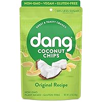 Dang Toasted Coconut Chips | Original | 2 Pack | Vegan, Gluten Free, Non GMO, Healthy Snacks Made with Whole Foods | 3.17 Oz Resealable Bag