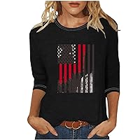 Prime of The Day Deals American Flag Shirts for Women 4th of July Independence Day Patriotic Tee Tops 2024 Summer Fashion Going Out Workout 3/4 Sleeve Crewneck Blouses Ladies Gifts Tunic Tshirt
