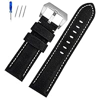 for Panerai PAM441/01661 Wristband Leather Sport Watchband Black Blue Watch Strap Accessories Bracelets 22mm 24mm 26mm (Color : Black White Silver, Size : 24mm)