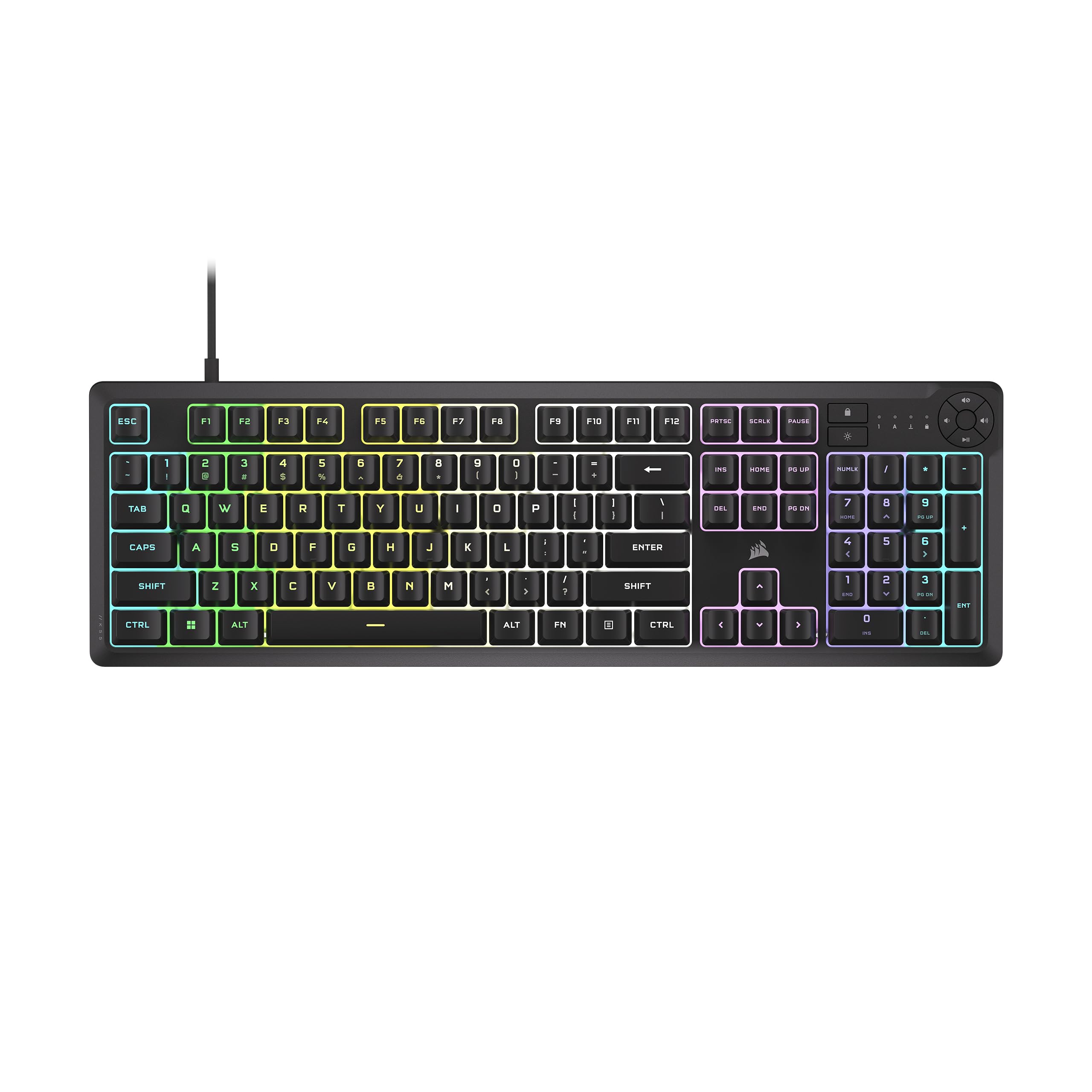 Corsair K55 CORE RGB Membrane Wired Gaming Keyboard – Quiet, Responsive Switches – Spill Resistance – Ten-Zone RGB – Media Keys – iCUE Compatible – QWERTY NA – PC, Mac – Black