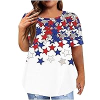 Plus Size American Flag T-Shirt Women 4th of July Patriotic Shirt USA Flag Graphic Tees Summer Short Sleeve Tops