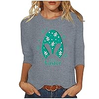 Women Happy Easter T Shirt Bunny Rabbit Graphic T-Shirt Funny Letter Printed Shirts 3/4 Slevee Tunic Tops Blouses