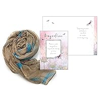 Smiling Wisdom - New - Sympathy Empathy Consoling Inspirational Greeting Card and Embracing Scarf Gift Set - Women (Tan Dragonfly)