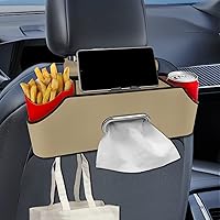 Car Headrest Backseat Organizer,Seat Back Organizer,Hook,Cup Holder,Tissue Box,Phone Holder,Storage Box,Multifunctional Storage for Car Travel Accessories(Off White)